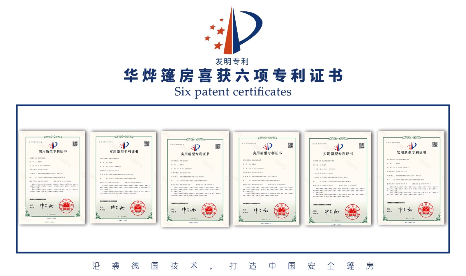 华烨篷房生产厂家再获6项实用新型专利证书